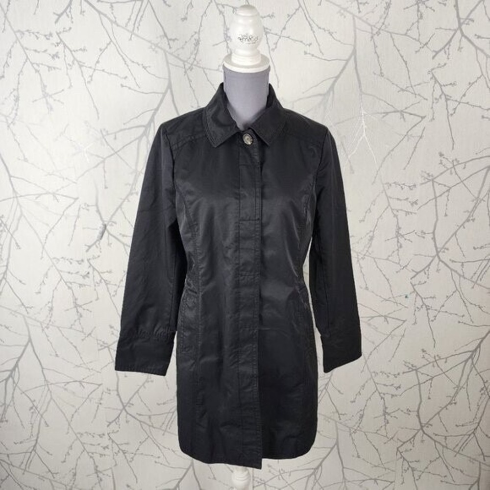 Eddie Bauer Black Cotton Stretch Water Repellant Trench Coat Women's M business